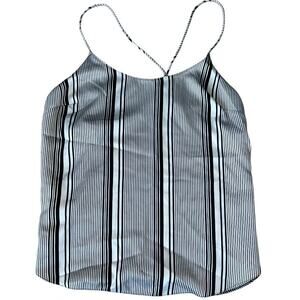 NWOT Victoria Secret Camisole Tank Top Sleepwear Stripe Black White Satin Medium